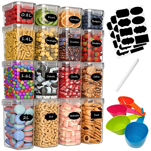 Withosent Vorratsdosen Luftdicht 16er Set, Aufbewahrungsbox Küche mit Deckel aus Plastik, Vorratsbehälter Vorratsdose Organizer für Mehl Müsli Cornflakes(2L 1.6L 1.4L 0.8L) von Withosent