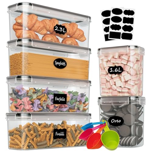 Withosent Vorratsdosen Luftdicht 6er Set, Aufbewahrungsbox Küche mit Deckel aus Plastik, 2,3L Spaghetti Aufbewahrung Pasta Vorratsbehälter für Nudeln Müsli Cornflakes(2.3L 1.6L) von Withosent