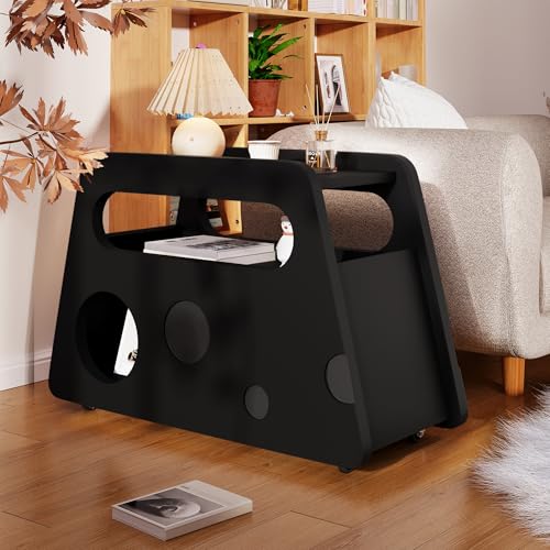 Sideboard,Moderner Beistelltisch mit Rollen,Mobil,sicherem abgerundetem Design, platzsparend, ideal für Wohnzimmer und Schlafzimmer (81x33x51,5cm) (Schwarz) von Witimisy