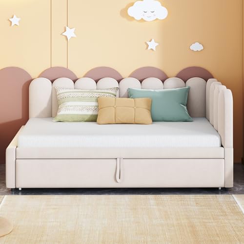 Witimisy 2-in-1 Multifunktions-Schlafsofa in L-Form,Polsterbett Platzsparendes Design,Kann als Kinderbett oder Gästebett genutzt Werden,Samt,204.5x188.5x88CM (Beige) von Witimisy