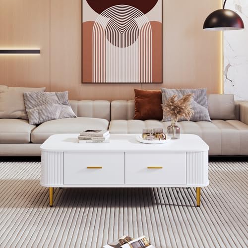 Witimisy Couchtisch mit Schubladen,Beistelltisch,Wohnzimmertisch mit gewellten Seiten,goldenen Griffen und Beinen,geschwungenen Ecken,105X51X38CM Witimisy Couchtisch mit Schubladen,Beistelltisch,Wohnzimmertisch mit gewellten Seiten,goldenen Griffen und Beinen,geschwungenen Ecken,105X51X38CM von Witimisy
