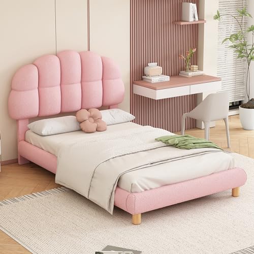 Witimisy Einzelbett,Kinderbett,Jugendbett,Polsterbett,Holzlattenrost,Vliesimitat,205X98X99CM (Rosa) von Witimisy