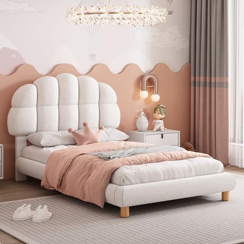 Witimisy Einzelbett,Kinderbett,Jugendbett,Polsterbett,Holzlattenrost,Vliesimitat,205X98X99CM (Weiß) von Witimisy