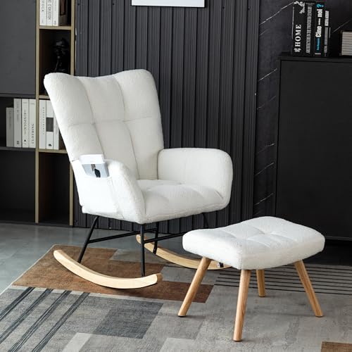Witimisy Ergonomischer Schaukelstuhl,inklusive Fußhocker (49X38X38CM), Schaukelstuhl mit Bügeln,Loungesessel,65X47X92CM von Witimisy