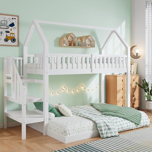 Witimisy Etagenbett,Hausbett mit Treppe,Kinderbett mit Fallschutz und Gitter,Weiß,254X144.5X200CM Witimisy Etagenbett,Hausbett mit Treppe,Kinderbett mit Fallschutz und Gitter,Weiß,254X144.5X200CM von Witimisy