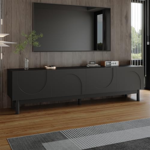 Witimisy Lowboard,TV-Schrank mit gewölbten,wellenförmigen Türen, Regalen,mit stabilisierenden Beinen,169X35X45.5CM (Schwarz) von Witimisy