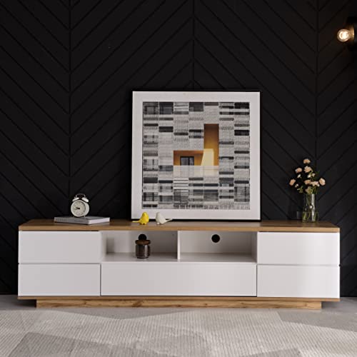 Witimisy Moderner Farbblock-TV-Schrank in weißer Ausführung,TV-Schrank mit Holzmaserung,180X38X46CM von Witimisy