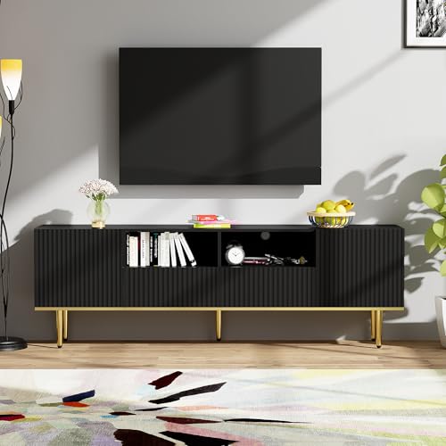 Witimisy Moderner TV-Schrank,TV-Möbel mit goldenen Füßen und goldenem Rand,165X36X55CM (Schwarz und Gold) von Witimisy