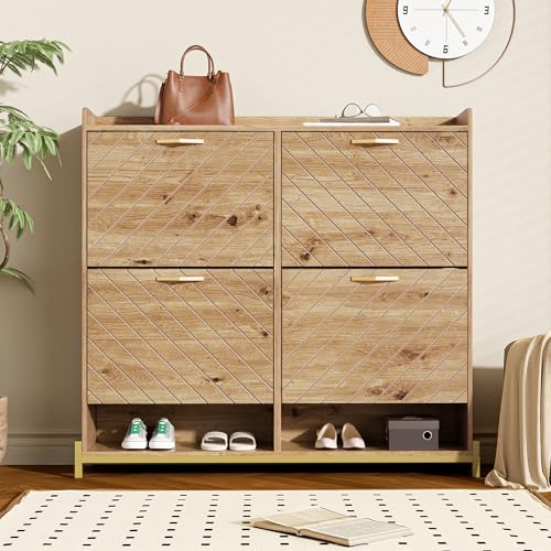Witimisy Modernes Schuhregal in Holzoptik 4-türiger Schuhschrank,Platzsparender Schuhschrank für Eingangsbereich,Flur oder Flur,Robust und stilvoll,108,5X24X100CM Witimisy Modernes Schuhregal in Holzoptik 4-türiger Schuhschrank,Platzsparender Schuhschrank für Eingangsbereich,Flur oder Flur,Robust und stilvoll,108,5X24X100CM von Witimisy
