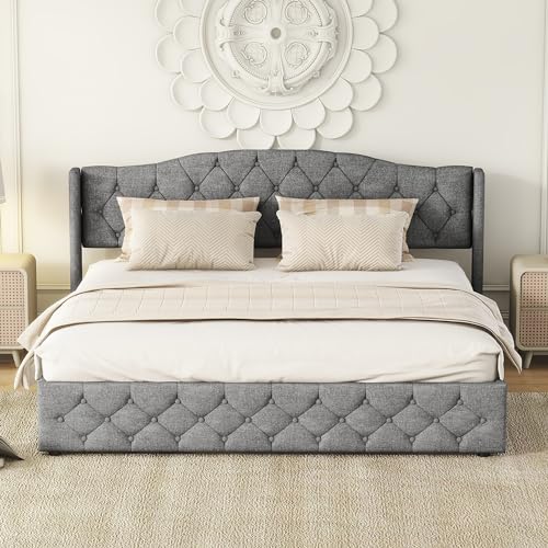 Witimisy Multifunktionales Hochbett mit hydraulischer Lagerung,208.5x185.5x94CM (Grau) von Witimisy