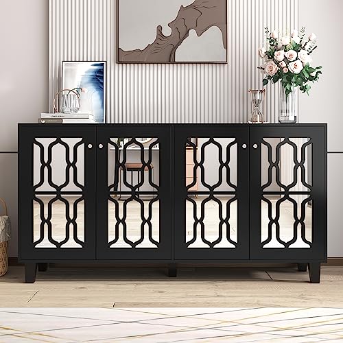 Witimisy Schwarz verspiegelte Anrichte mit kühlen Kristallgriffen,Vier Türen,mit beweglichem Laminat,für Wohn und Esszimmer,160x40x84CM Witimisy Schwarz verspiegelte Anrichte mit kühlen Kristallgriffen,Vier Türen,mit beweglichem Laminat,für Wohn und Esszimmer,160x40x84CM von Witimisy