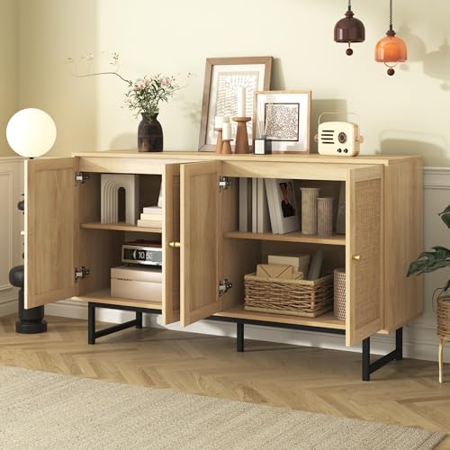 Witimisy Sideboard mit echtem Rattangeflecht,Mit 4 Türen,140X39,5X80CM von Witimisy