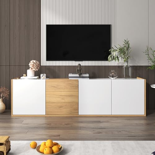 Witimisy TV-Schrank,niedriges Paneel,TV-Möbel,die an die Wand gehängt oder auf den Boden gestellt Werden können,Weiß und Holzfarben,171,5 LX35BX47H cm von Witimisy