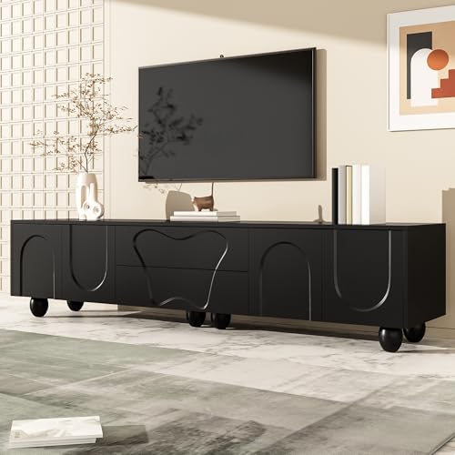 Witimisy TV-Schrank mit Holzbeinen,mit viel Stauraum,einzigartigem Design für EIN stilvolles Wohnzimme,180X40X42CM (Schwarz) von Witimisy