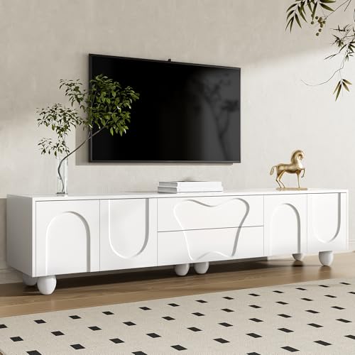 Witimisy TV-Schrank mit Holzbeinen,mit viel Stauraum,einzigartigem Design für EIN stilvolles Wohnzimme,180X40X42CM (Weiß) von Witimisy