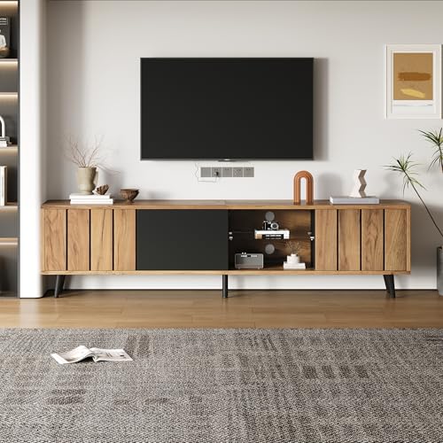 Witimisy TV-Ständer für das Wohnzimmer,TV-Schrank mit 3 Schränken,Schlichter Wohnzimmerschrank mit originaler,Spleiße,Passend für 75-Zoll-Fernseher,Holzfarbe + schwarzer,175X31.5X45CM von Witimisy