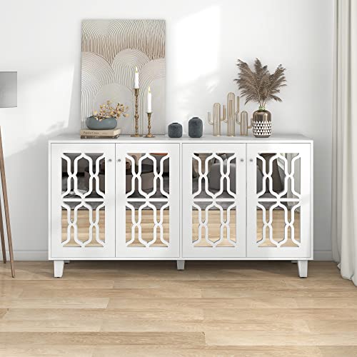 Witimisy Weiß verspiegelte Anrichte mit kühlen Kristallgriffen,Vier Türen,mit beweglichem Laminat,für Wohn- und Esszimmer,160x40x84CM Witimisy Weiß verspiegelte Anrichte mit kühlen Kristallgriffen,Vier Türen,mit beweglichem Laminat,für Wohn- und Esszimmer,160x40x84CM von Witimisy