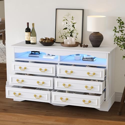 Witimisy Wohnzimmerschrank,Moderne Kommode mit 6 Fächern,Sideboard mit mit halboffenem Stauraum,mit LED-Lichtleiste,Geeignet für Flure,Wohnzimmer,Büros,120X40X70CM von Witimisy