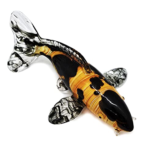 11,5 cm lang, gelb – schwarzer Koi-Fisch, geblasenes Glas, Miniatur, japanischer Spiegel, Karpfenfigur, Tier, Kristall, Handarbeit, Nachbildung, Sammlerstück, Puppenhaus, Geschenk, Dekoration von WitnyStore