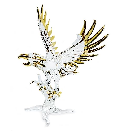 WitnyStore 14,7 cm große, klare Gold-Flügel, Adler-Figur – Miniatur-Figur aus mundgeblasenem Glas, Greifvögel, Falke, Fischadler, bunte Kristalltiere, dekorative Sammlerfiguren, Dekoration, Geschenke von WitnyStore