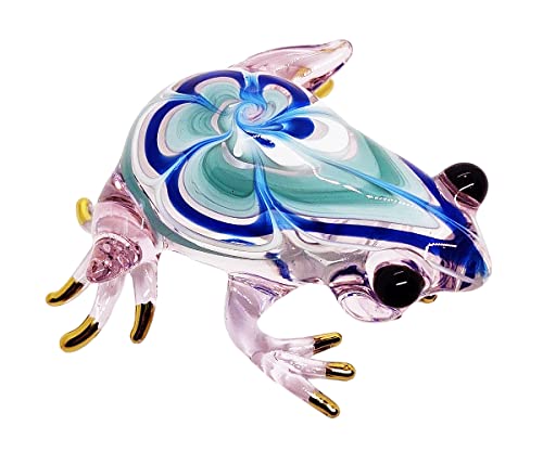 WitnyStore Winzige Froschfigur, 7,9 cm lang, transparent, blau, Miniatur, mundgeblasenes Glas, bunte Giftpfeil-Frösche, Amphibien, halbiaquatische tropische Tiere, Kristall, dekorative Sammlerfiguren, von WitnyStore