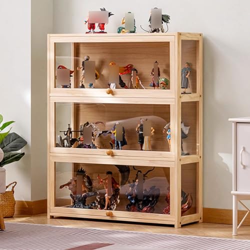 Vitrine Standvitrine Vitrinenschrank Bücherschrank Mehzweckschrank Vitrine Natürlicher Bambus+Acryl viel Stauraum Modern Vintage Vitrinenschrank Highboard für Büro Wohnzimmer Küche von Witriolik