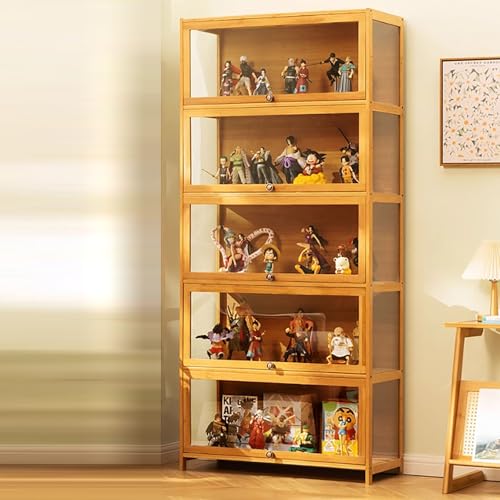 Vitrinenschrank Highboard Große Vitrine Wohnzimmerschrank Vitrinenschrank Bücherschrank Mehzweckschrank Vitrine Natürlicher Bambus+Acryl Viel Stauraum Modern Vintage Aus Holz Bambus von Witriolik