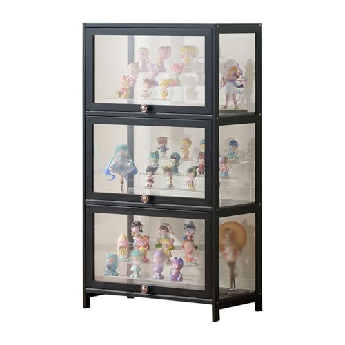Witriolik Sammlervitrine Vitrinenschrank, Multifunktionale Staubdichte Glasvitrine Wohnzimmer-Vitrine für Miniaturmodelle von Modellbau(60x33x106cm-3 Schicht/Weiß-Auf DREI Seiten transparent) von Witriolik