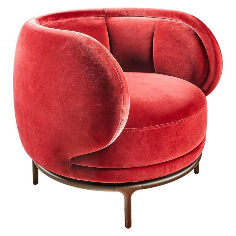 Sessel Fauteuil Vuelta 80 Bezug Stoff Velvet Bordeaux Rot Füße Bronze Drehbar von Wittmann