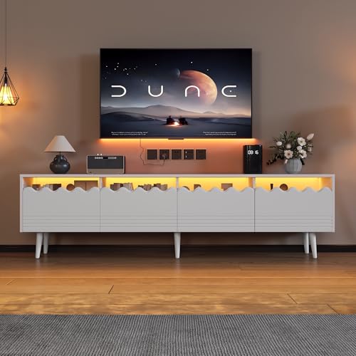 176x38x45cm Lowboard mit 6 Stützbeinen, TV-Ständer mit 2 Schubladen und 2 Schränken, Fernsehschrank, TV-Board, passend für TV-Ständer bis zu 75 Zoll, TV-Schränke (Weiß) von Wiuzo
