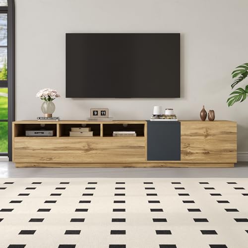 Wiuzo EIN moderner TV-Ständer in Kontrastfarben. Mit schlichtem, kontrastreichem Design. Mit offenen Fächern und Kabelöffnungen 200 L x 45 B x 45 H(cm) von Wiuzo