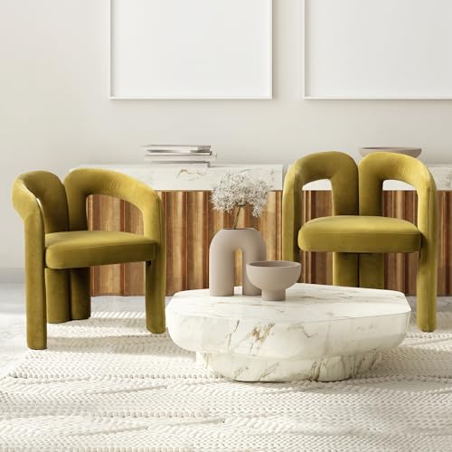 Wiuzo Moderne Design Samt Esszimmerstühle, Gepolsterte Dekorative Stühle,Esszimmerstühle, Wohnzimmer Küche Sessel 2-Stück/Satz Freizeitstühle,64x50.5x71cm (Olivgrün) von Wiuzo