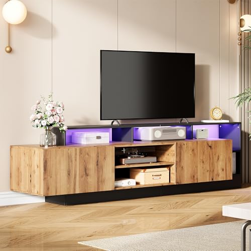 Wiuzo Moderner TV-Schrank für TV-Geräte bis 70 Zoll, offener Stauraum mit LED-Anzeigen,Schrank in Originalholzfarbe mit schwarzem Rahmen,geeignet für Schlaf- und Wohnzimmerschrank Wiuzo Moderner TV-Schrank für TV-Geräte bis 70 Zoll, offener Stauraum mit LED-Anzeigen,Schrank in Originalholzfarbe mit schwarzem Rahmen,geeignet für Schlaf- und Wohnzimmerschrank von Wiuzo