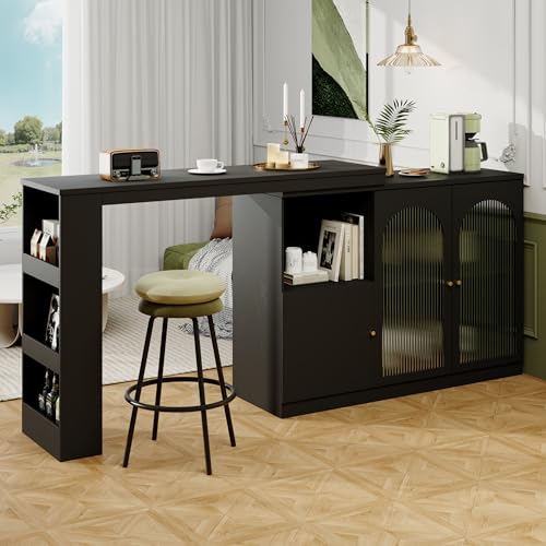 Wiuzo Um 360° drehbarer Bartisch (Hauptkörper 120 x 40 x 97 cm), moderner und einfacher weißer rotierender ESS- und Barschrank, multifunktionaler Aufbewahrungsschrank mit Glastür (Schwarz) von Wiuzo