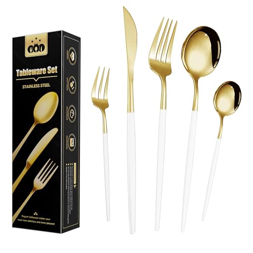 Wivico 30-Teilig Besteckset Gold,Besteck Set 6 Personen,Geschirrset,Cutlery Set,18/10 Tafelbesteck Essbesteck,Esslöffel,Teelöffel,Messer/Gabel/Löffel/Dessertlöffel/Dessertgabel,SpüLmaschinenfest Wivico 30-Teilig Besteckset Gold,Besteck Set 6 Personen,Geschirrset,Cutlery Set,18/10 Tafelbesteck Essbesteck,Esslöffel,Teelöffel,Messer/Gabel/Löffel/Dessertlöffel/Dessertgabel,SpüLmaschinenfest von Wivico