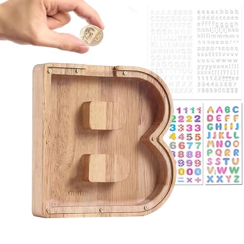 Wivico Spardose Kinder Buchstabe Holz Sparschwein Personalisierte A-Z Alphabet Sparbüchse Spardose Bilderrahmen Spardosen Kinder für Geburtstag,Weihnachten,Thanksgiving|Kinder Spardose(B) von Wivico