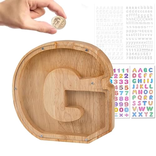 Wivico Spardose Kinder Buchstabe Holz Sparschwein Personalisierte A-Z Alphabet Sparbüchse Spardose Bilderrahmen Spardosen Kinder für Geburtstag,Weihnachten,Thanksgiving|Kinder Spardose(G) von Wivico