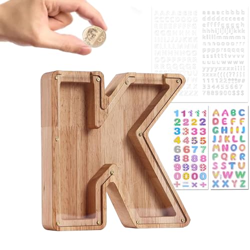 Wivico Spardose Kinder Buchstabe Holz Sparschwein Personalisierte A-Z Alphabet Sparbüchse Spardose Bilderrahmen Spardosen Kinder für Geburtstag,Weihnachten,Thanksgiving|Kinder Spardose(K-23cm) von Wivico