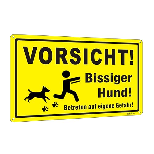 Wivico Vorsicht Hund Schild|Warnschild Vorsicht Bissiger|30x20cm Reflektierend Alu Metall Hundeschilder Warnung Zaun|Achtung Hund Schilder|Inkl Montagezubehör|Warnung vor Dem Hund Schilder|Gelb von Wivico