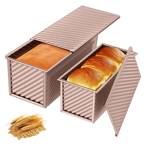Wixovo 2 Stück Brotbackform mit Deckel Set, Toast Backform, Brotbackformen, Antihaft Brotbackform, Kastenform mit Deckel mit Verschiebbarem Deckel pour Toasts, Pain, Gâteaux (Roségold) von Wixovo