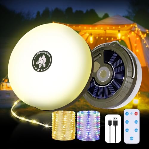 Wixzor Camping Lichterkette Aufrollbar, Solar Lichterkette Außen 10m, Tragbare Wiederaufladbare LED Lichterkette USB, Wasserdicht IP44 mit 5 Beleuchtungsmodi, Für Zelt Camping, Deko Garten. von Wixzor