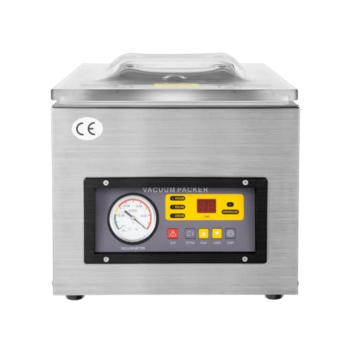 220V Tisch Edelstahl Vakuumiermaschine Profi Vakuumierer Vakuumiergerät Vakuummaschine Kammer Einschweißgerät für Geschäfte Supermärkte Tee Lebensmittel und Familie DZ-260 120W Silber von Wiyuer
