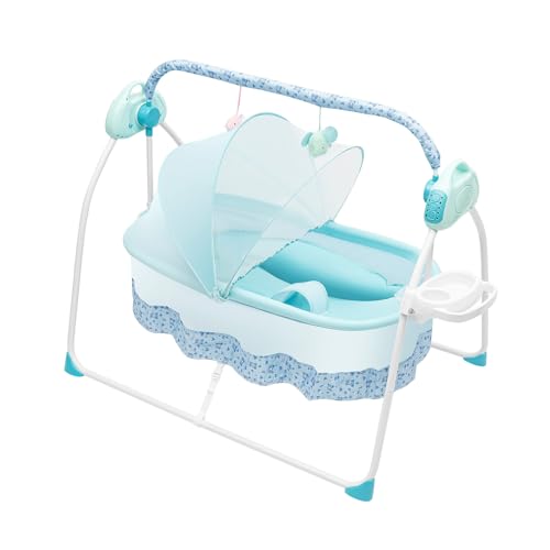 Elektrische Babywiege USB Automatische Wiege 5 Gang klappbare & tragbare Kinderkraft Bluetooth Kinderbett Stubenwagen mit Moskitonetz Fernbedienung für Babys unter 25kg von Wiyuer