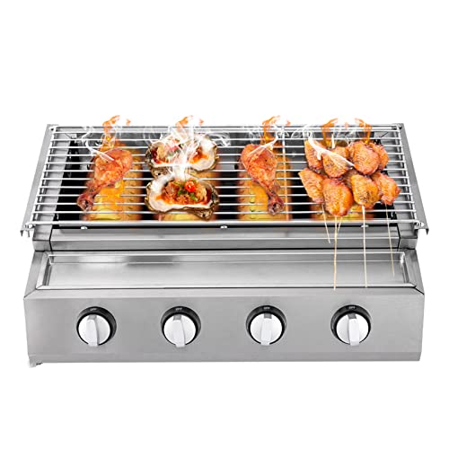 Gasgrill 4-Flammig 4 Brenner Silber Gasbräter BBQ Tischgrill Edelstahl Gastrobräter Große Grillfläche Temperaturregelung Tragbar Gas Grills für Gärten Balkon Camping Gasgrill 4-Flammig 4 Brenner Silber Gasbräter BBQ Tischgrill Edelstahl Gastrobräter Große Grillfläche Temperaturregelung Tragbar Gas Grills für Gärten Balkon Camping von Wiyuer