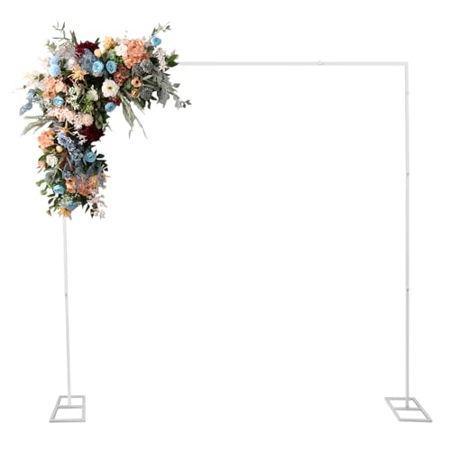 Hochzeitsbogen Metall Hochzeitsständer 2.4 * 2.4m Gold/Weiß Blumen Hintergrundständer Tragbar Rosenbogen Blumenständer Abnehmbar für Party Hochzeits Dekorationen (Weiß) von Wiyuer