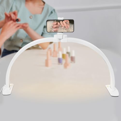 Klappbare Halbmond Lampe mit Telefonhalter Kosmetiklampe LED Nail Desk Lamp Einstellbares Desktop Halbmondlicht für Nageltisch Schönheit Wimpern (Weiß) von Wiyuer