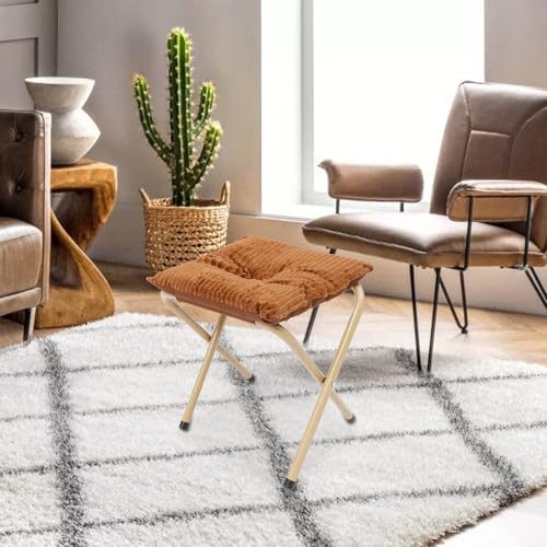 Klappbarer Hocker Mit Metallbeinen Dicker Kissen 100kg Traglast Höhenverstellbar Für Wohnzimmer Büro Garten 33x34cm 0.76kg Leicht Kaffeebraun von Wiyuer