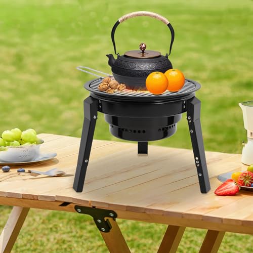 Tragbar Tischgrill Klappbar Camping Holzkohlegrill Rund Outdoor-Campingkocher Holzkohlegrills Klappgrill mit Antihaftbeschichtung für Camping Garten BBQ-Party von Wiyuer