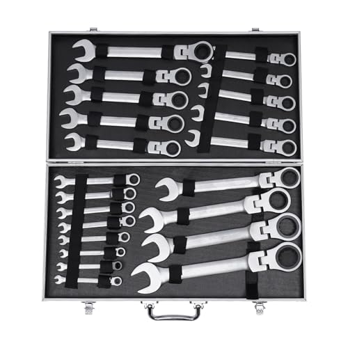 Wiyuer 22-teilig Schraubenschlüssel Set 6-32 mm Ringmaulschlüssel Satz Ratschenschlüssel Ringschlüssel Gelenk-Ratschenschlüsselsatz Gabelschlüssel Tool mit Tragebox von Wiyuer