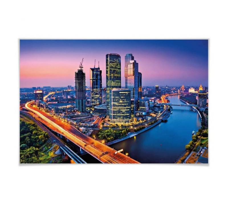 Wizard + Genius Poster XXL Poster Moscow Stadtlichter Twilight Wandposter 175x115 cm, Wohnzimmer Wandbild modern von Wizard + Genius